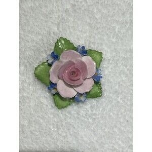 Vintage Crown Staffordshire England Porcelain Rose Brooch Pin Pink *Tiny Flaw